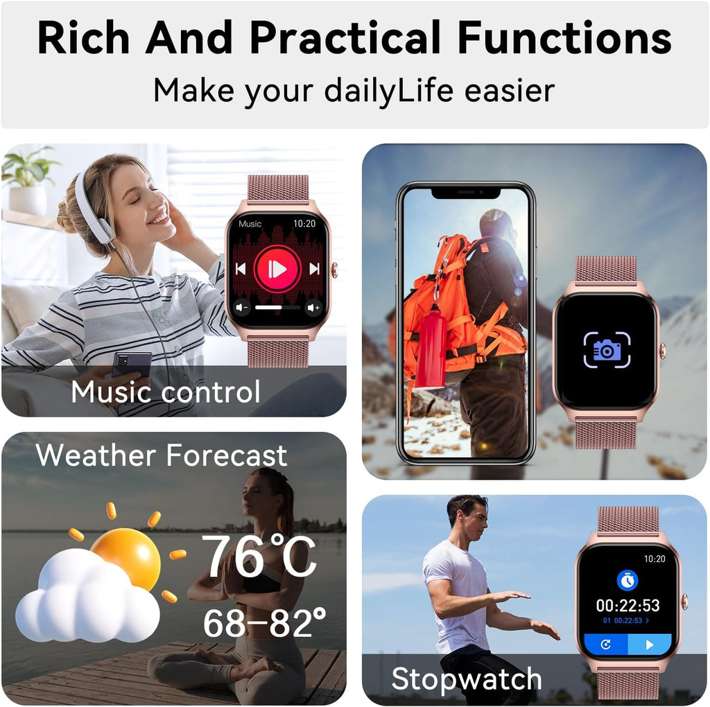 Skiennix Smart Watch - Women's Fitness Tracker with Heart Rate Monitor | Rose Gold, Waterproof, Bluetooth Compatible