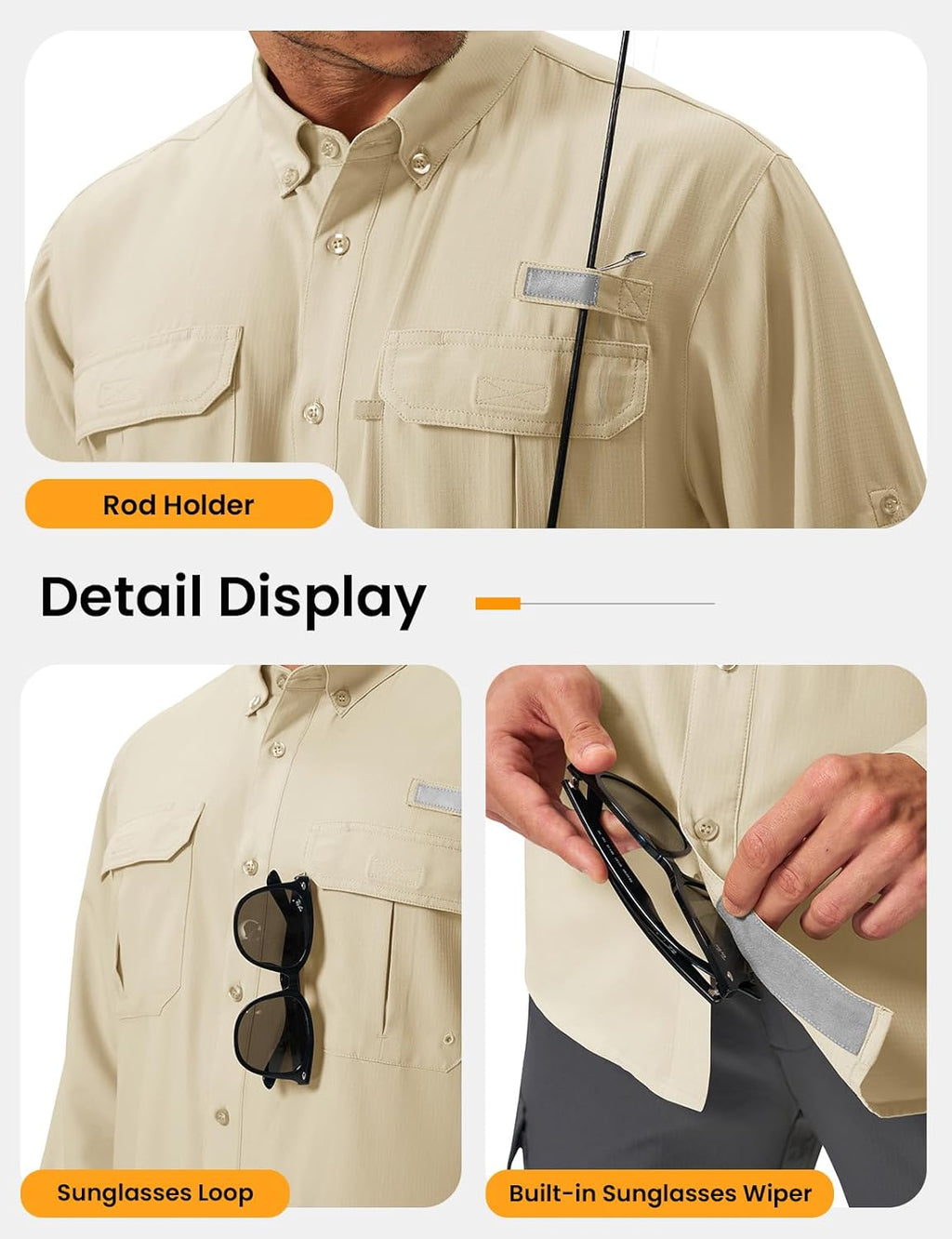 TBMPOY Men's Long Sleeve Fishing Shirt - UPF 50+ Sun Protection | Lightweight Button-Down with Pockets