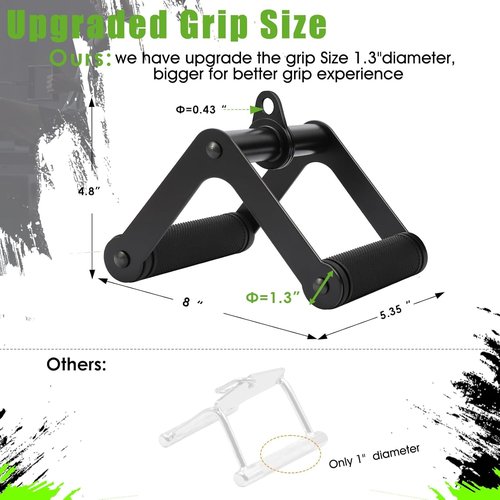 Double D Row Handle | LAT Pulldown Attachment with Comfort Rubber Grip - 1.3 Inch Diameter for Cable Machines
