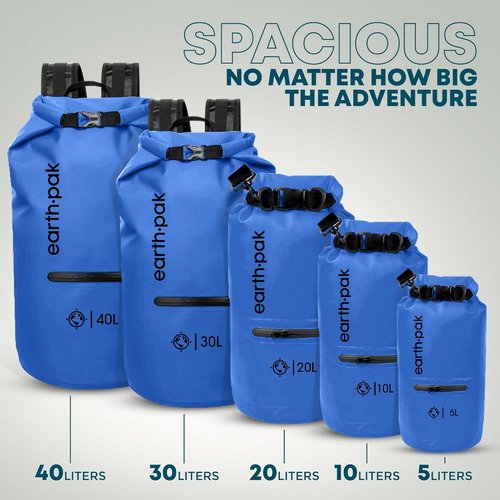 Earth Pak Waterproof Dry Bag - Durable Backpack with Zippered Pocket for Keeping Gear Dry