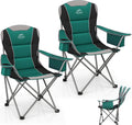 Skiennix Oversized Camping Chairs - Heavy Duty Folding Lawn Chairs with Adjustable Backrest & Cup Holders | Supports 400lbs