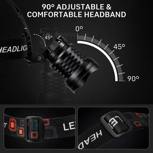 azamine Rechargeable Headlamp Super Bright 99000 Lumens, 2Pack LED Head Lamp with 3 Modes, 90° Adjustable Head Lights for Forehead, IPX6 Waterproof HeadLamps for Adults Camping Hunting Hiking