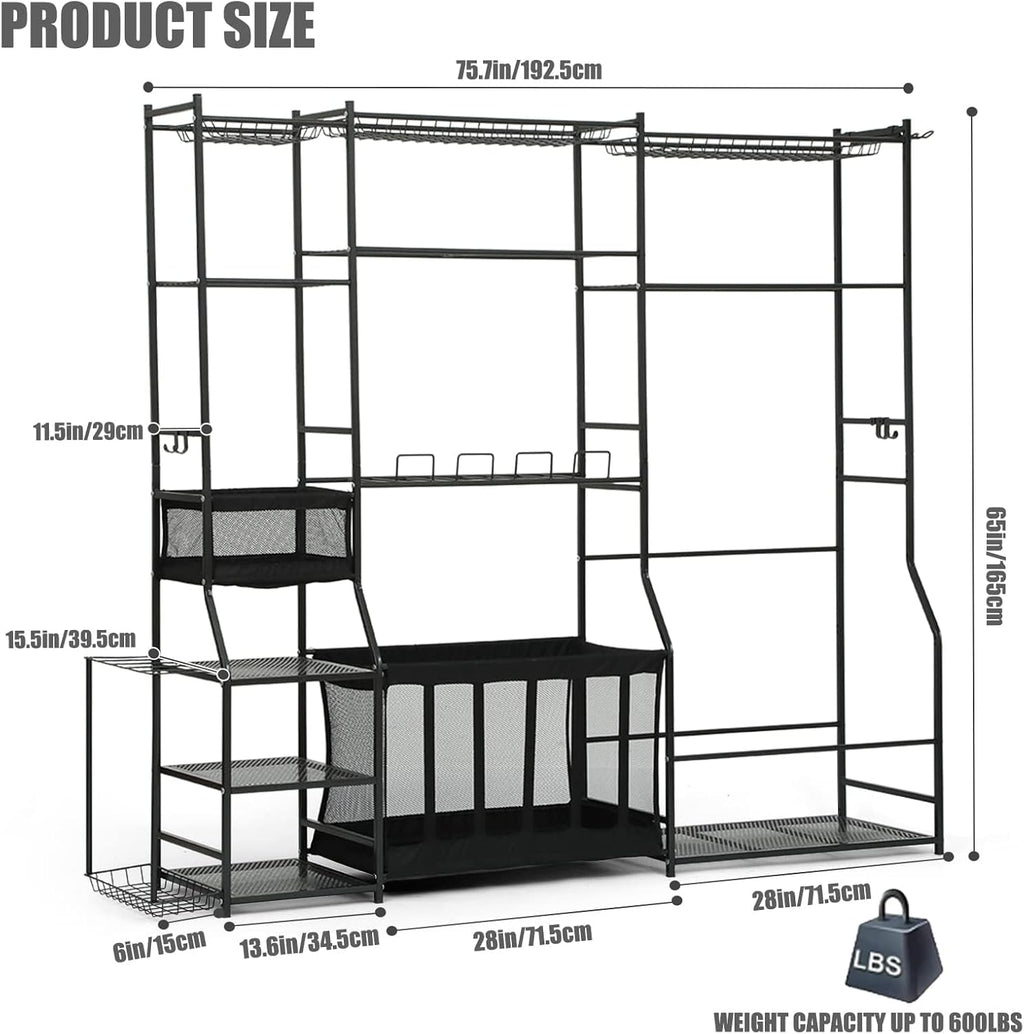 Skiennix Large Garage Sports Equipment Organizer - Upgraded Rack with Holder & Hooks for Balls | Indoor/Outdoor Basketball Storage