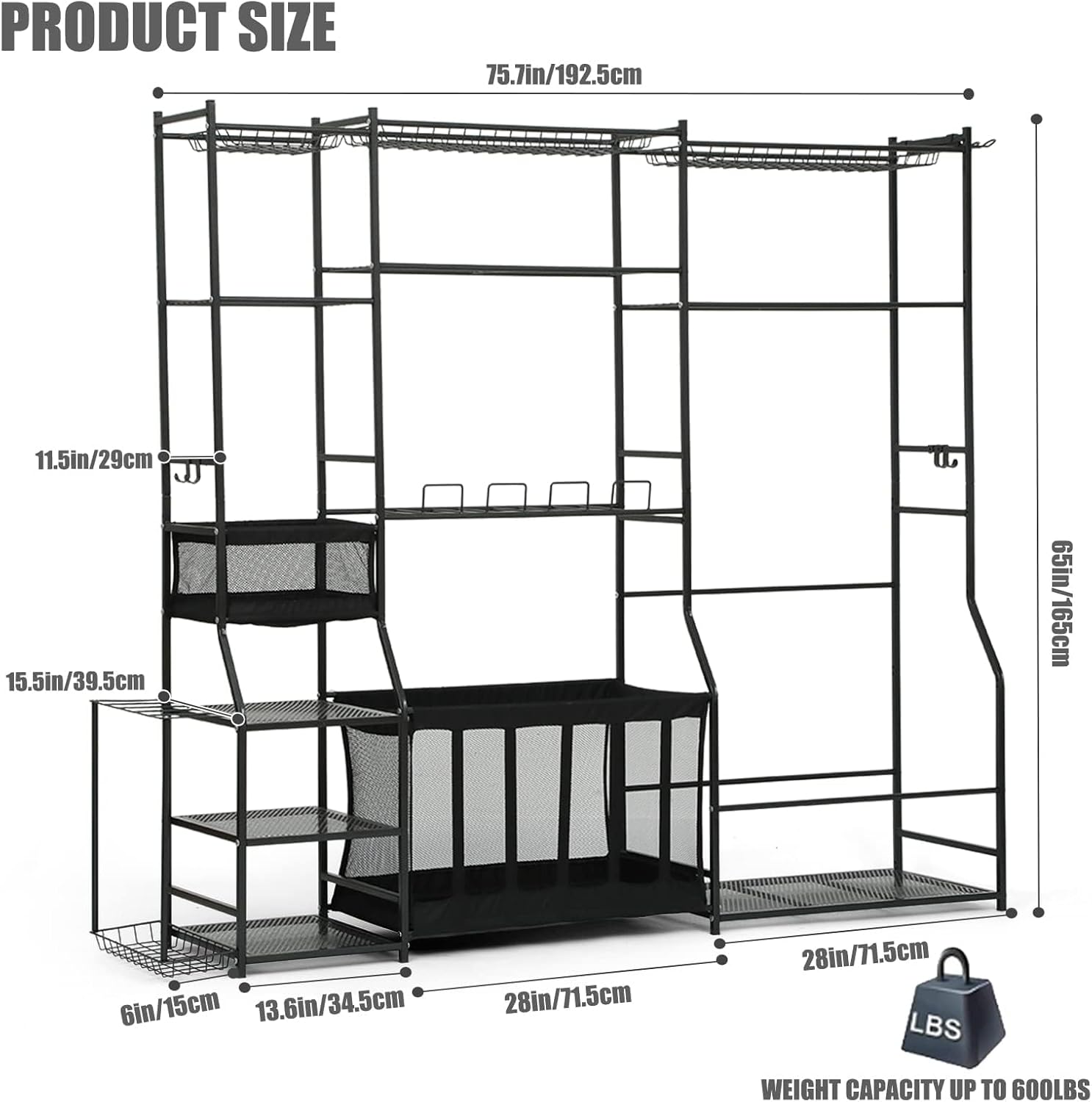 Skiennix Large Garage Sports Equipment Organizer - Upgraded Rack with Holder & Hooks for Balls | Indoor/Outdoor Basketball Storage