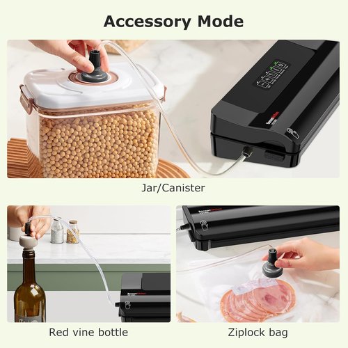 Bonsenkitchen Vacuum Sealer - Multi-Functional Food Preservation System with 5 Bags & Accessory Tube, Black
