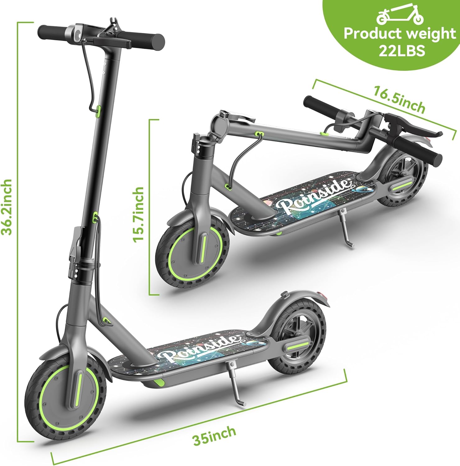 Roinside Electric Scooter - High-Speed 350W/500W Motor | Long-Range Commuting Up to 24 Miles