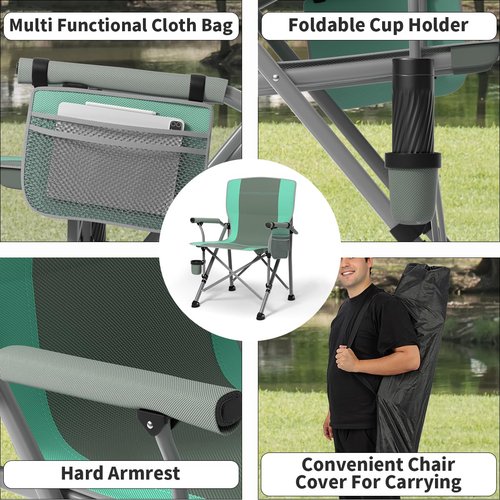 Oversized Camping Chair for Adults Heavy Duty,Heavy Duty Lawn Chair with Side Pockets,Outdoor Camping, Fishing, Beach,Hiking Foldable Camping Chair (2, Grey Light Blue, X-Large)