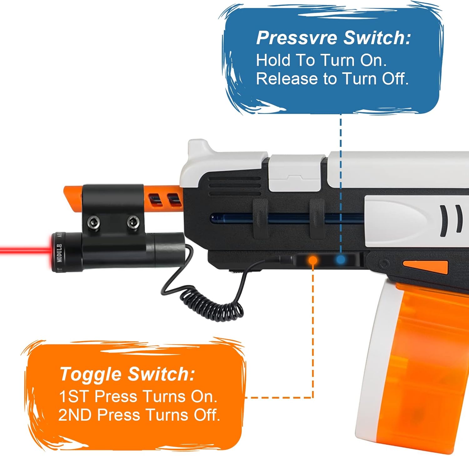 Skiennix Laser Sight - Red Dot Beam for Gel Ball Blasters & Bug Salt Gun | Includes 2 Battery Sets