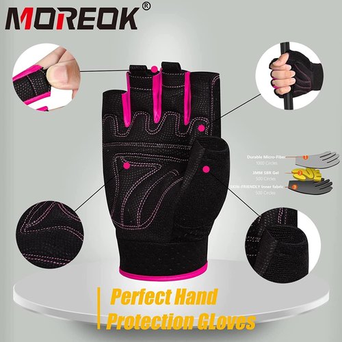 MOREOK Workout Gloves - Padded Fingerless Weight Lifting Gloves for Men & Women | 3MM Gel Grip for Gym & Fitness