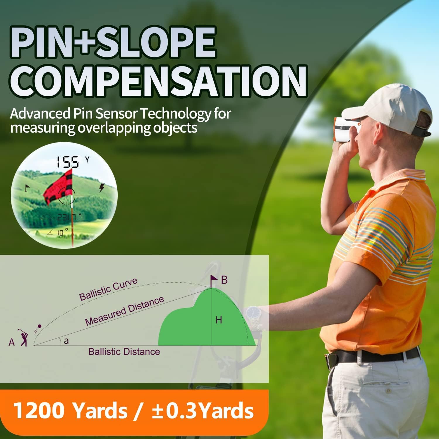 Skiennix Golf Rangefinder - 7X Magnification, 1200 Yards, Waterproof with Magnet & Vibration Alerts