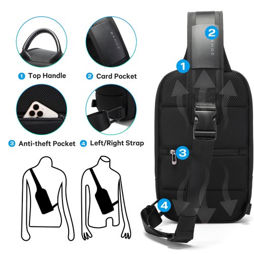 BANGE Sling Bag, Waterproof Shoulder bags with Pad Compartment, Crossbody Backpack for Men