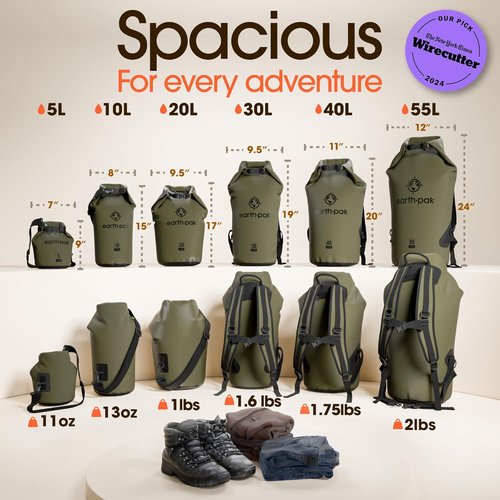 Earth Pak Waterproof Dry Bag - Roll Top Design Keeps Gear Dry for Kayaking | Includes Waterproof Phone Case