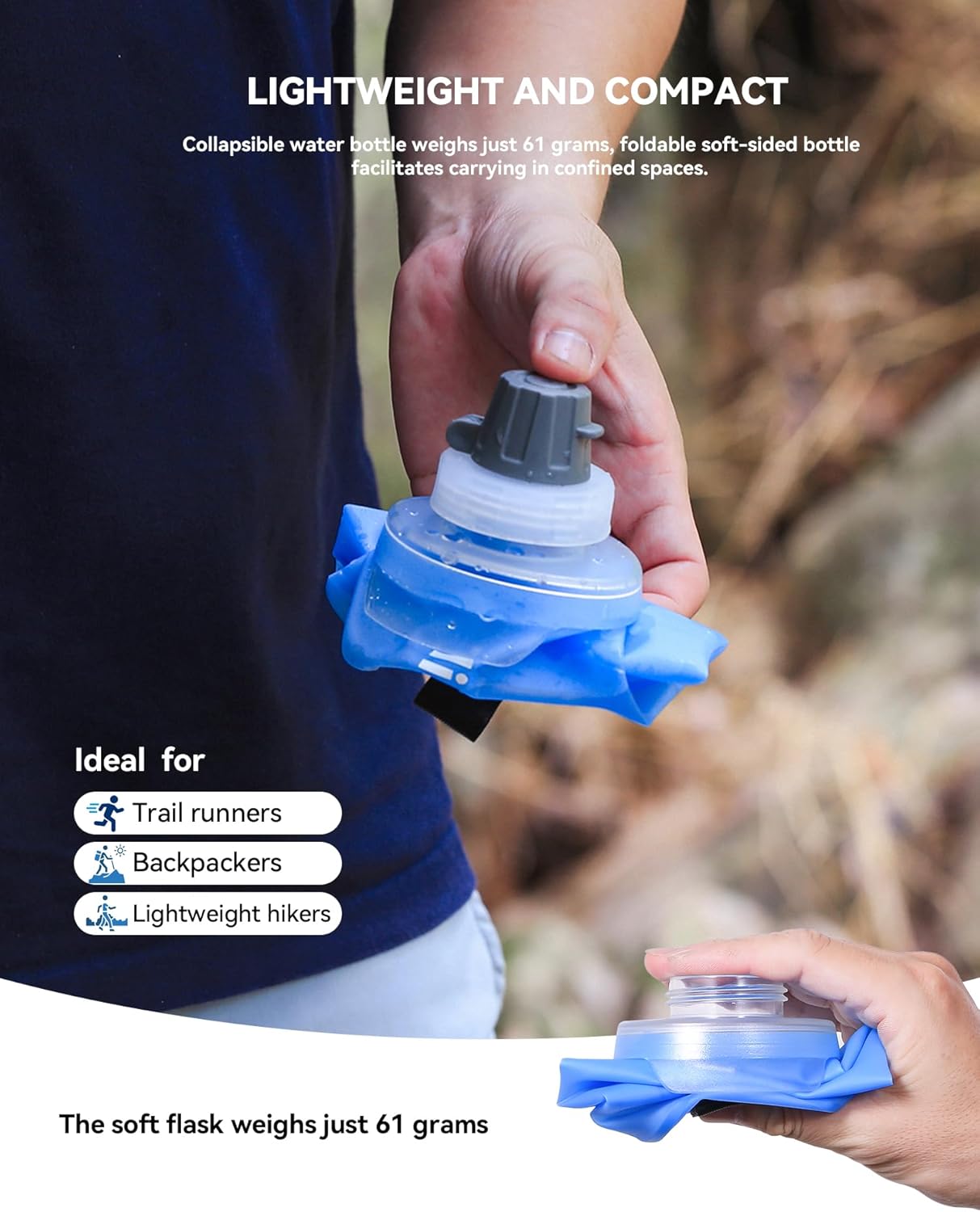 Ultralight Collapsible Water Bottle - 1.0L Leakproof Design | Compatible with 42mm BeFree Filter for Camping & Travel