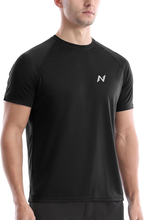 Isnowood UPF 50+ Swim Shirts for Men - Quick Dry Short Sleeve Rash Guard | Athletic Beachwear