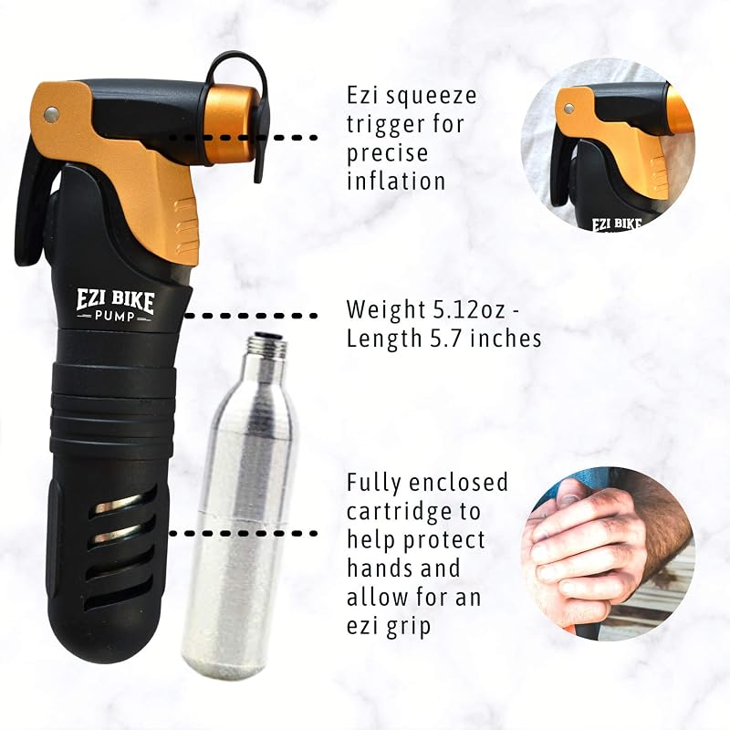 CO2 Bike Tire Inflator Kit with 16g Cartridge — Portable Trigger-Controlled Presta & Schrader Inflator