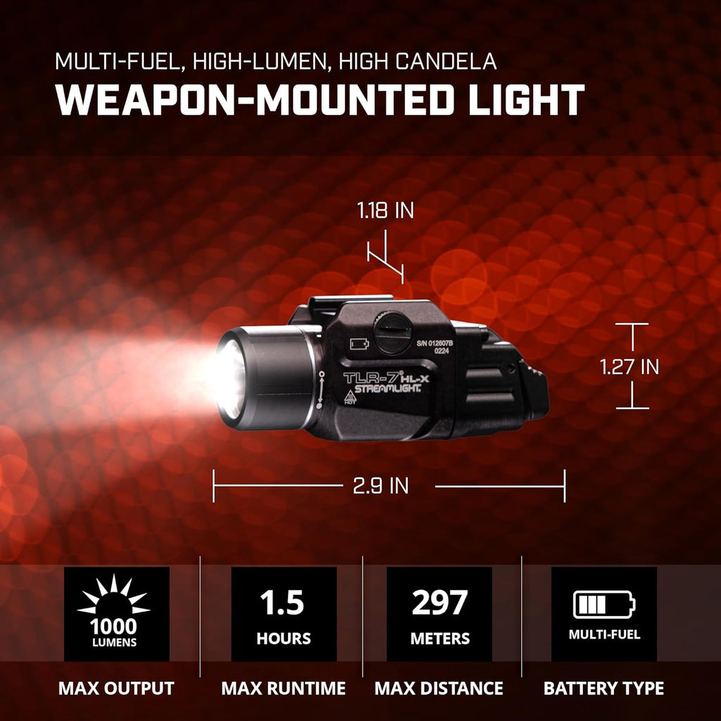 Streamlight TLR-7 HL-X USB Weapon Light - 1000 Lumen, 22000 Candela, Rechargeable, Black