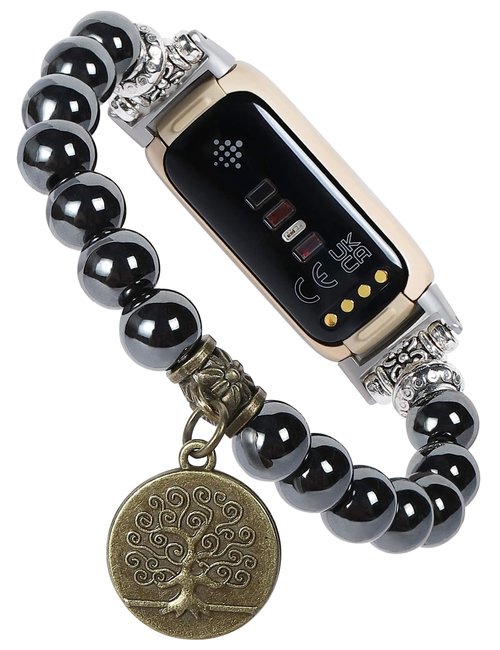 FTWIND Compatible with Fitbit Luxe Band Agate Natural Gemstone Beads Boho Bracelet for Women Energy Stones Healing Crystal Chakra Tree of Life Obsidian 6"-6½"