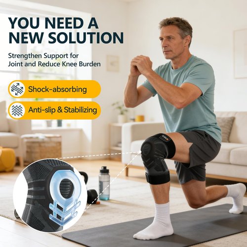 YIMED 2 Pack Knee Brace for Men and Women with Patella Gel Pad and Side Stabilizers, Knee Compression Sleeves for Weightlifting & Cross Training, Knee Support for Walking, Running, Arthritis