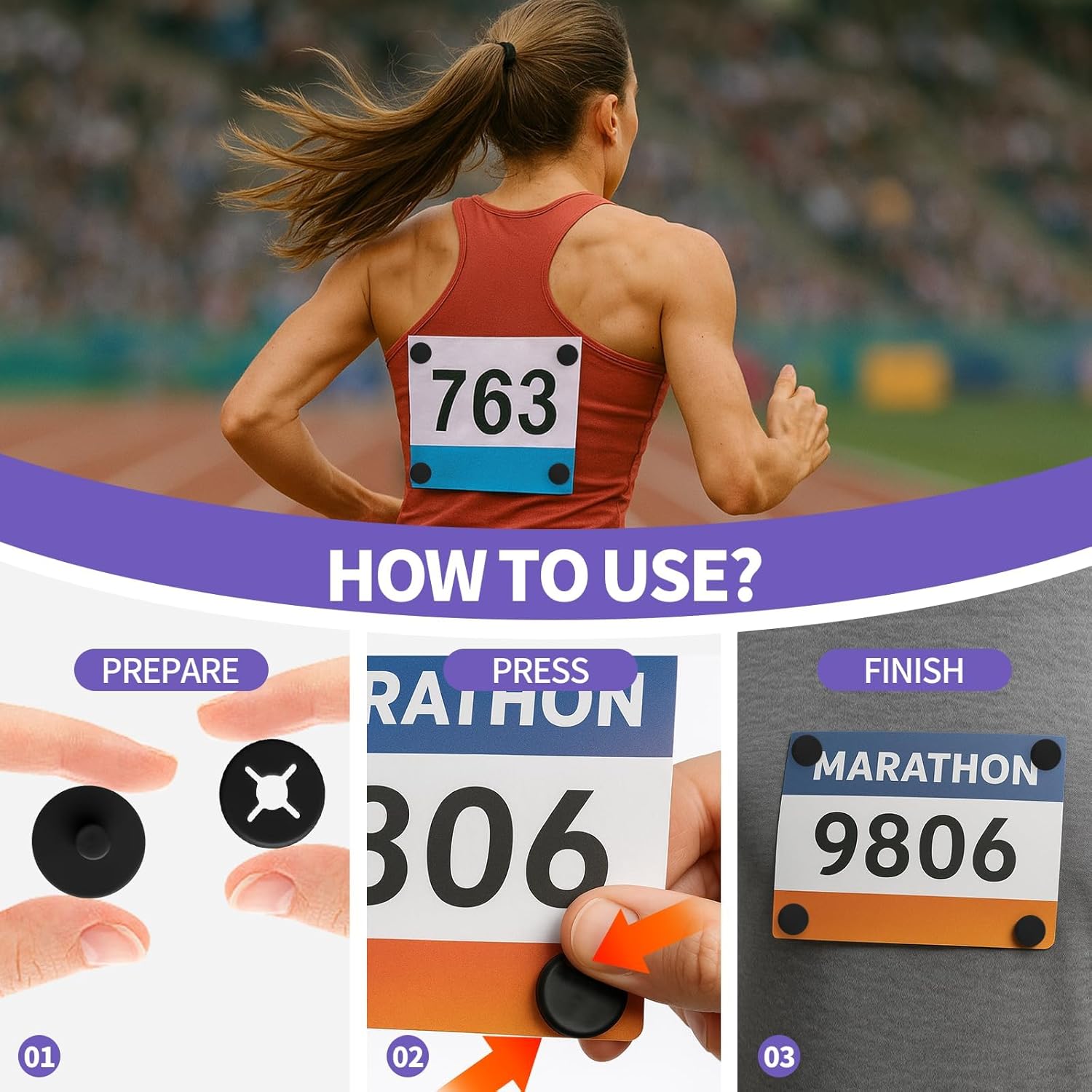 Skiennix 24PCS Running Bib Clips - No-Pin Bib Holder for Runners | Ideal for Marathons, Cycling & More