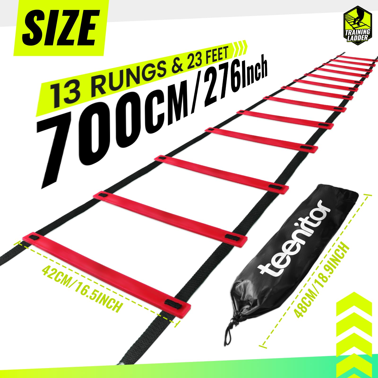 Teenitor Agility Ladders, 13 Rung Agility Ladder Speed Ladder Footwork Ladder with Carry Bag, Workout Ladder for The Ground Training Ladder