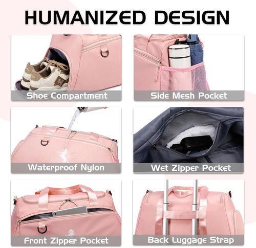 Marengo Gym Bag | Lightweight Travel Duffle with Shoe & Wet Compartment - Ideal for Sports, Yoga & Travel, Pink