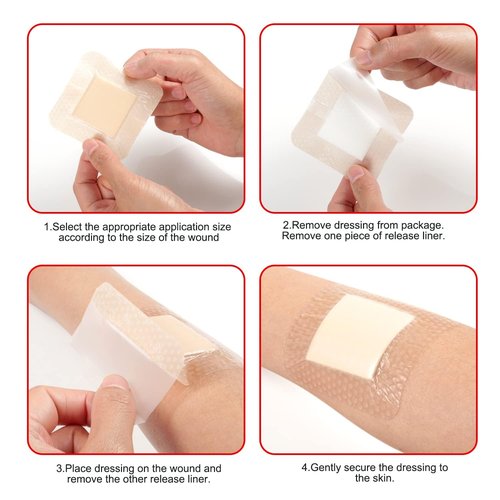 FRESINIDER Silicone Foam Dressing with Adhesive Border – Wound Dressing Bandage – Silicone Foam Pad – Pack of 20 – 4 x 4 Inches Large Waterproof Bandages – Self Adhesive Wound Care and Dressings