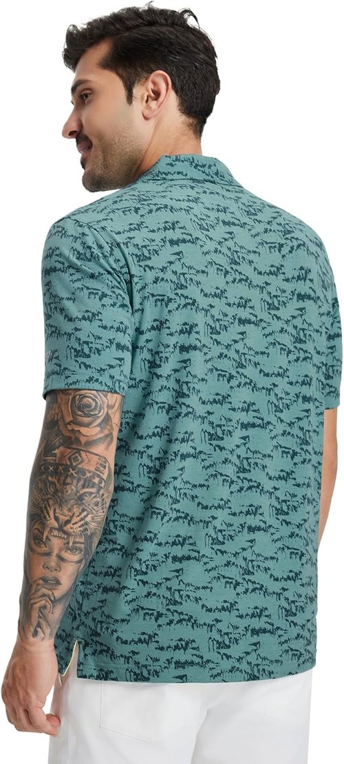M MAELREG Golf Shirts for Men - Performance Moisture-Wicking Dry Fit Polo | Short Sleeve Heather Stripe
