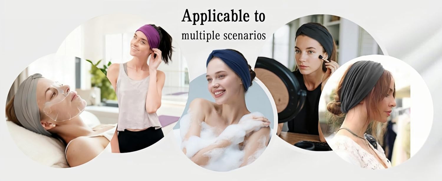 Skiennix Wide Elastic Headbands - Soft Knotted Hair Bands for Makeup & Sports | 8-Pack Non-Slip Design