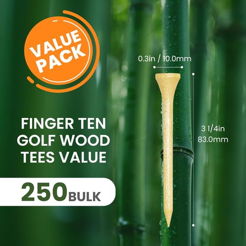 FINGER TEN Bamboo Golf Tees - Durable Wooden Short & Long Tees | Bulk Options 250/500/1000/2000 Count in Red & Pink