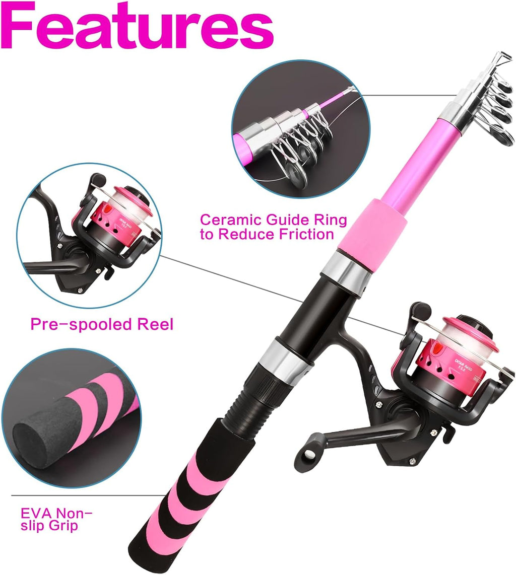 Skiennix Collapsible Telescopic Fishing Rod & Reel Combo - Beginner Youth Fishing Kit | Compact & Portable