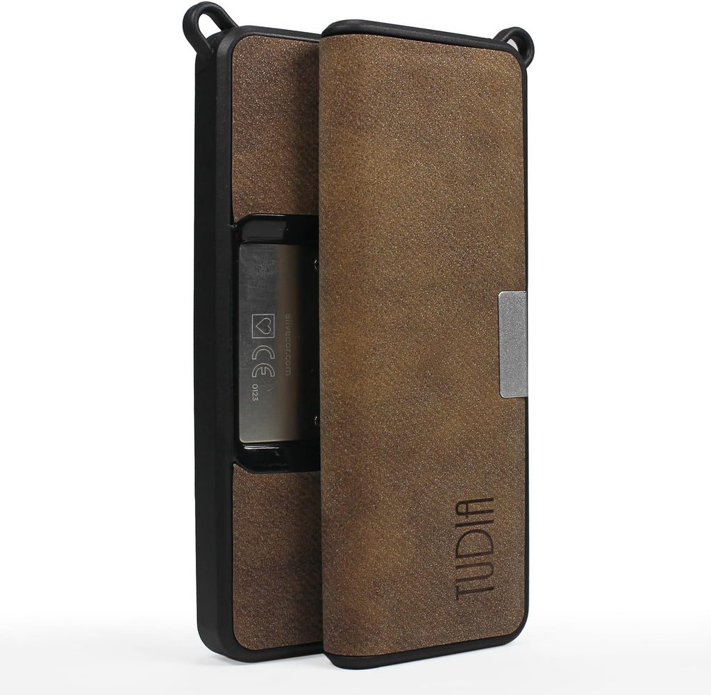 TUDIA Travel Leather Case for KardiaMobile 6L - Durable Magnetic Closure & Key Holder | Slim Brown Design
