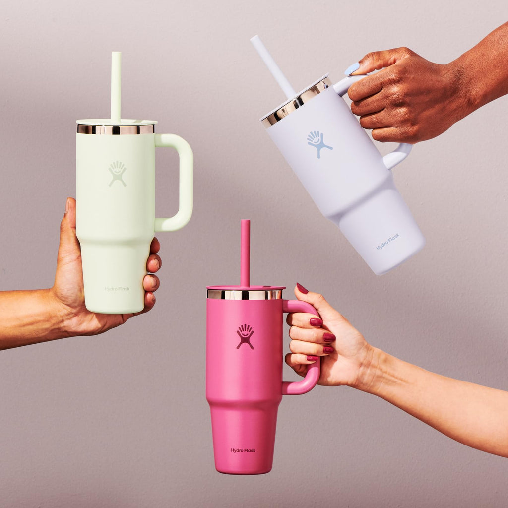 Hydro Flask Travel Tumbler with Handle, Lid and Straw - Insulated Stainless Steel in 24 Oz Tonal Trillium