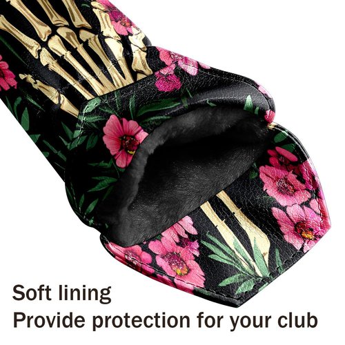 Funny Hand Black Golf Head Covers for Driver, Fairway, Hybrid & 3 Wood Premium PU Leather with Soft Velvet Lining Waterproof & Scratch-Resistant Unique Golf Gift for Men & Women