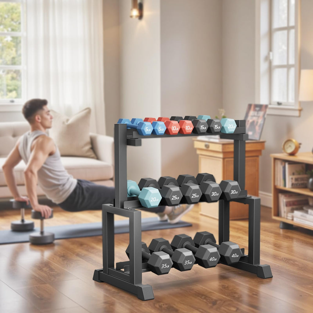 VOPEAK 1100LB Capacity Dumbbell Rack - 3-Tier Heavy Duty Weight Rack & Dumbbell Stand for Home Gym, Adjustable Storage Organizer for Dumbbells, Kettlebells, Space-Saving Weight Stand-(Rack Only)