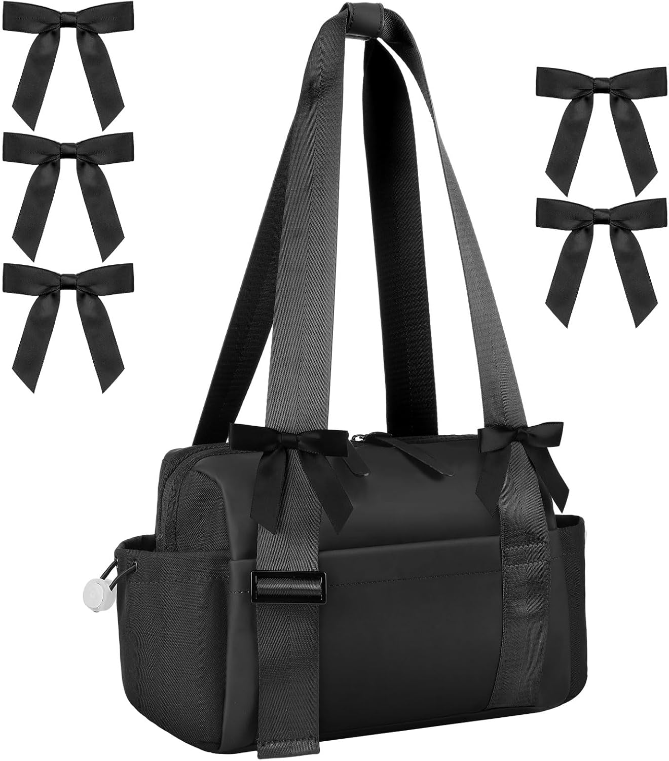 Skiennix Mini Gym Bag for Women - Stylish Black Coquette Duffle with 5 Bow Accessories | Perfect for Travel & Yoga
