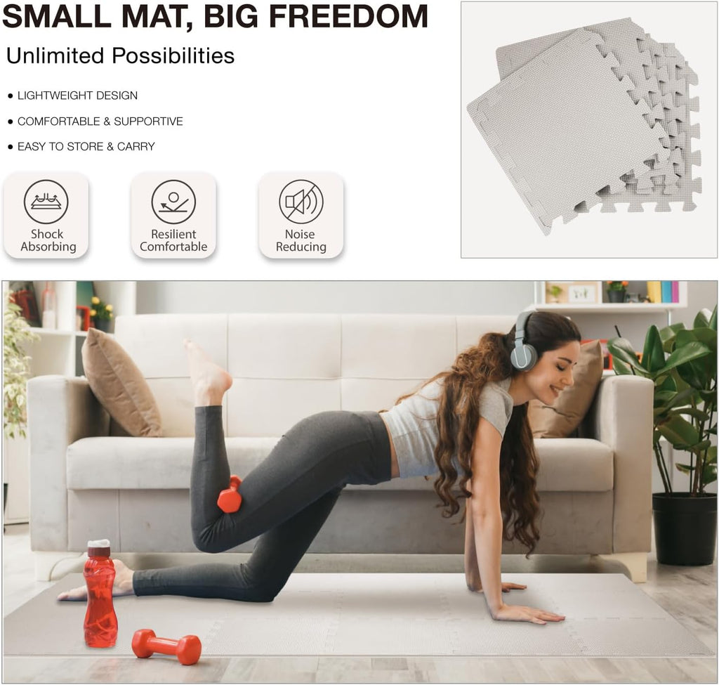 AIRHOP Gym Floor Mat - 18 High-Density EVA Foam Interlocking Tiles for Home Gym & Play Area