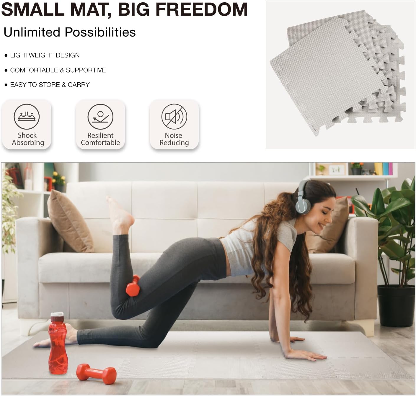 AIRHOP Gym Floor Mat - 18 High-Density EVA Foam Interlocking Tiles for Home Gym & Play Area