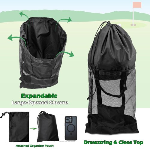 Pikpops Golf Push Cart Accessories - Backside Extension Storage Bag, Push Cart Organizer Golf Accessory Bag (Black, Large)