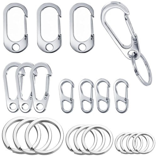 stino 20Pcs No Tarnish Stainless Steel Keychain Hooks with Key Rings, Key Chain Clip & Clasp, Multiple Sizes 1.26-1.77 Inch