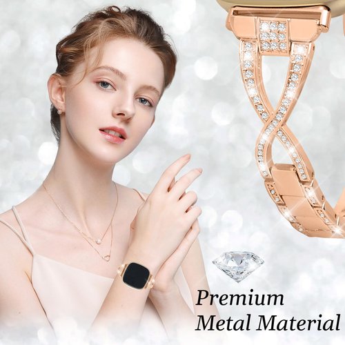 Alociaga Bling Metal Band, Compatible for Fitbit Versa 4/Sense 2/Versa 3/Sense Band, Cute Dressy X-Shaped Silver Bracelet for Women