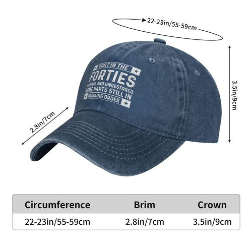 Built in Forties Hat Baseball Hats 40th Birthday Gifts for Men,40th Birthday Decorations for Men Navy Blue