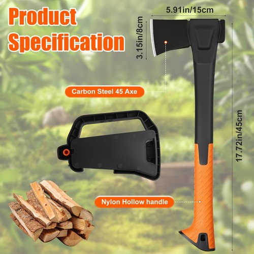 X10 Hatchet Axe, 18” Camping Axe for Wood Splitting & Kindling with Nylon Hollow Handle, Anti-Slip Shock Absorption Grip for Outdoor Survival, Firewood, Hiking & Yard Tools