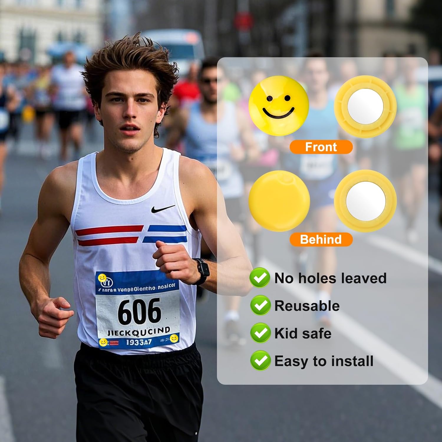 Skiennix Magnetic Bib Clips - Secure Race Bib Holders for Runners | Essential Gift for Athletes (Yellow)