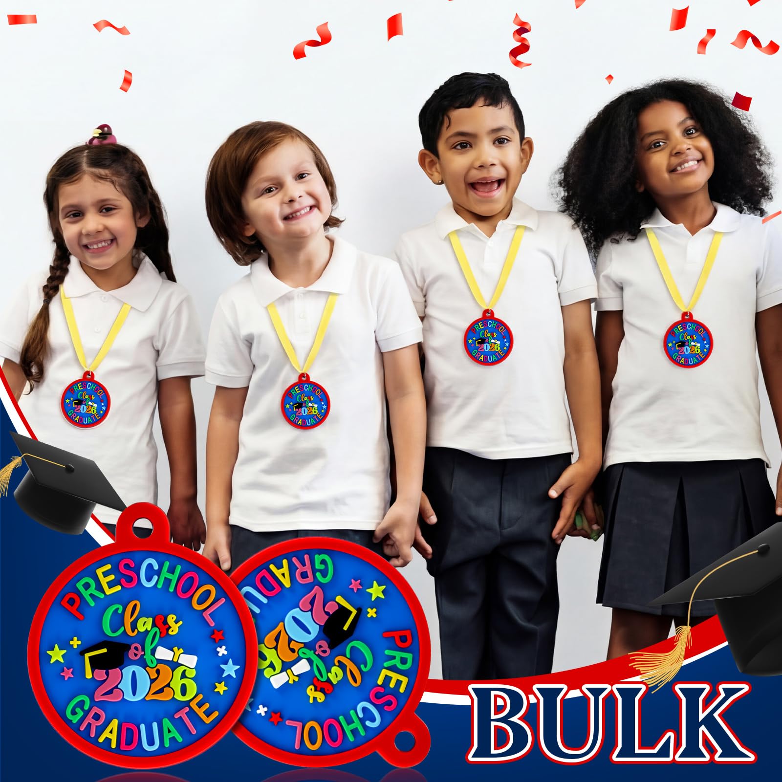 Sratte 12 Pcs Kindergarten Preschool Graduation Medal for Kids Graduating Award Medals with Yellow Neck Ribbon for Students Graduation Party Favors Supplies, 2 Inch (Class of 2026)