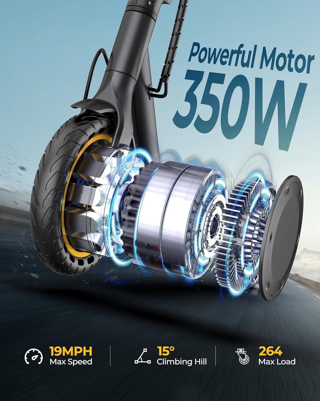 WERHY Electric Scooter - 350W/500W Motor, 19/22 MPH Speed, 15-28 Miles Range, Folding Design for Adults