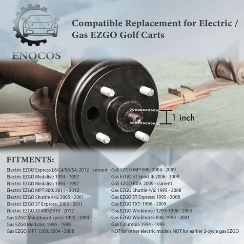 Enocos 21807-G1 30 Teeth Golf Cart Brake Drum Hub Assembly 1inch Compatible with 1991-Up 4 Cycle Gas EZGO Golf Cart, Replace# 41843-94 Large Hole Fine Sp-Lined Brake Drum