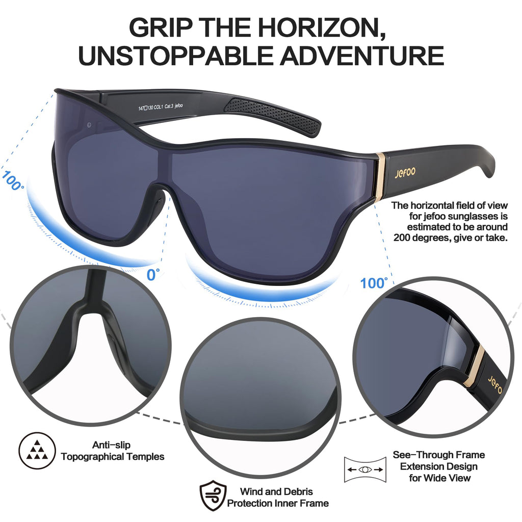Jefoo Fit Over Glasses Oversized Polarized Sports Sunglasses for Women Men Trendy Retro Sun Glasses UV400 Protection