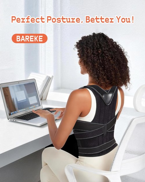 BAREKE Back Brace Posture Corrector for Women and Men: 2-in-1 Posture Support with Shoulder Brace and adjustable Back Height for Spine Neck Shoulder Clavicle and Back Pain Relief