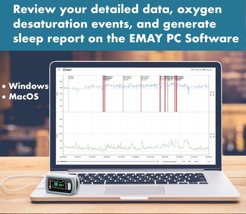 EMAY Sleep Oxygen Monitor - Bluetooth Pulse Oximeter with App & 72-Hour Memory for SpO2 Tracking
