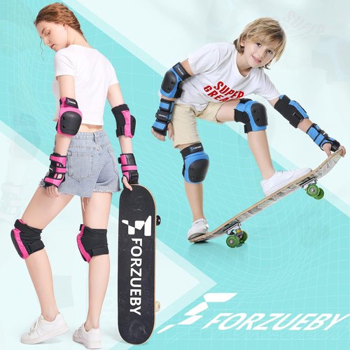 Forzueby Protective Gear Set - Adult & Kids Knee Pads, Elbow Pads, Wrist Guards | 6-in-1 for Skating & BMX